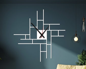 Geometric Modern Large Size Metal Wall Clock, Minimalist Wall Decor, Office Wall Clock, Unique Home Decoration, Silent Clock