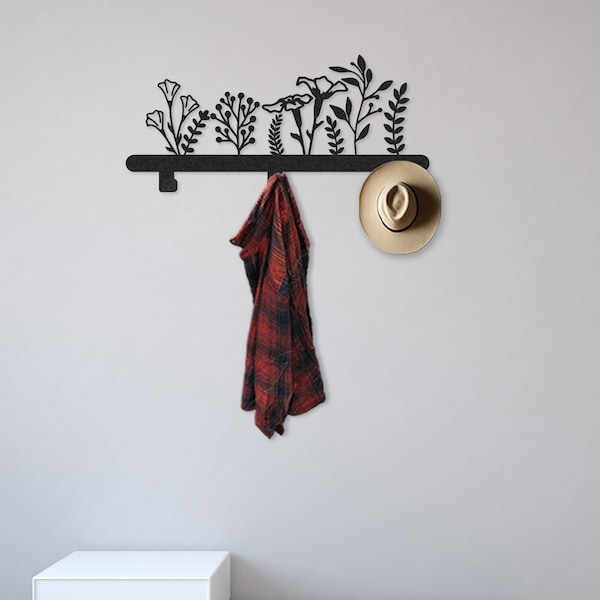 Floral  Extra Large Coat Rack Wall Hanger, Metal Wall Hooks, Modern Coat Rack, Entry Organizer, Coat - Clothes Rack, Outdoor Wall Hanger