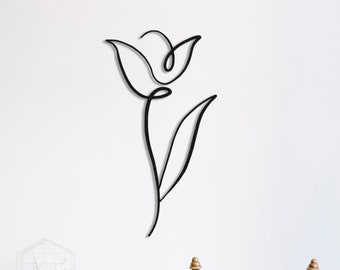 Tulip Metal Wall Decor, Nature Metal Wall Art, Continious Line Minimalist Line Art, Bedroom Decor, Gift for Her, Cabin Decor, Floral Decor