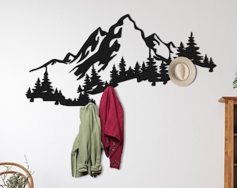Extra Large Mountain Forest Coat Rack: Steel Wall Mount Entryway Organizer