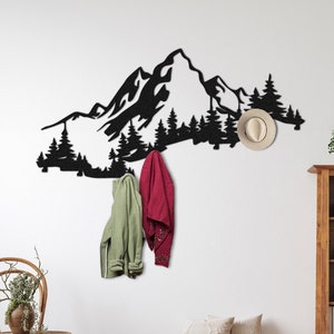 EXTRA LARGE Mountain and Forest Coat Rack Wall Mount Hanger, Clothes Hook, Entryway Organizer, Birthday Gift, Home Decor, Farmhouse Wall Art