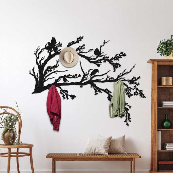 Porte-manteau mural branches arbre de vie extra larges, crochets muraux en métal, organiseur d'entrée, porte-manteau, suspension murale de ferme, oeuvre d'art murale en métal