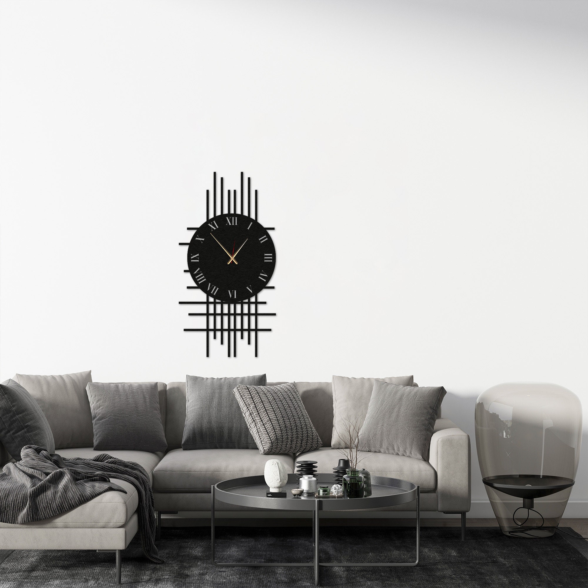 Large Black Metal Wall Clock: Modern Geometric Design, Silent Clock - Etsy