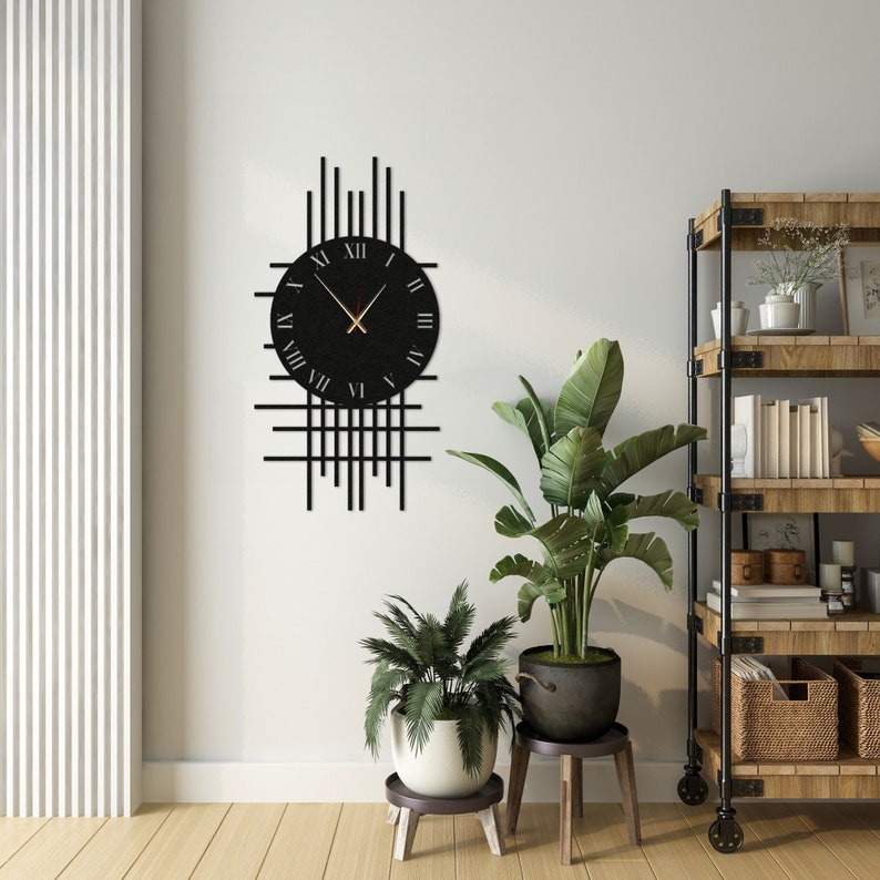 Large Black Metal Wall Clock: Modern Geometric Design, Silent Clock - Etsy