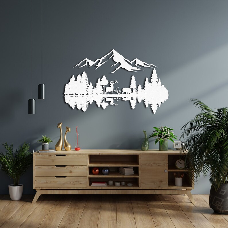 Mountain Forest Metal Wall Decor: Wildlife Scene - Etsy