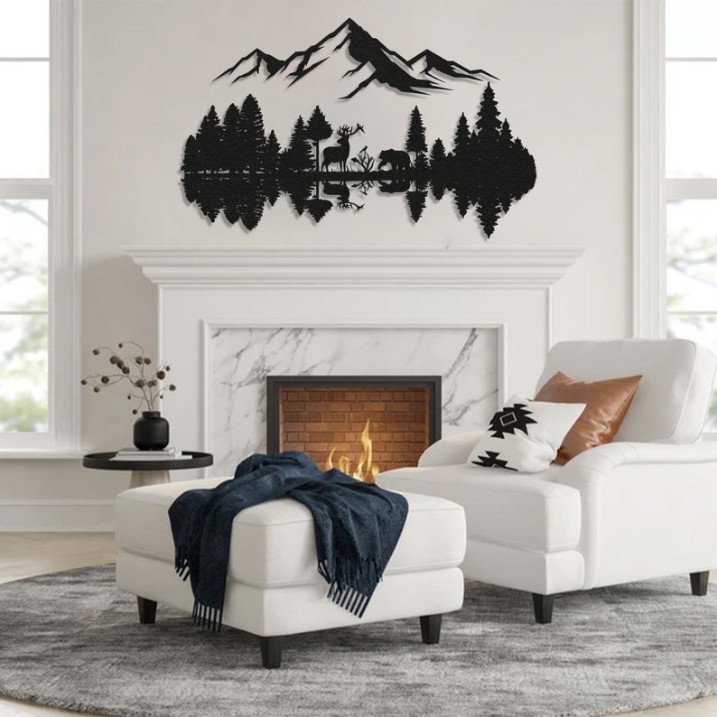 Picture Idea: Mountain Forest Metal Wall Decor Wildlife Scene