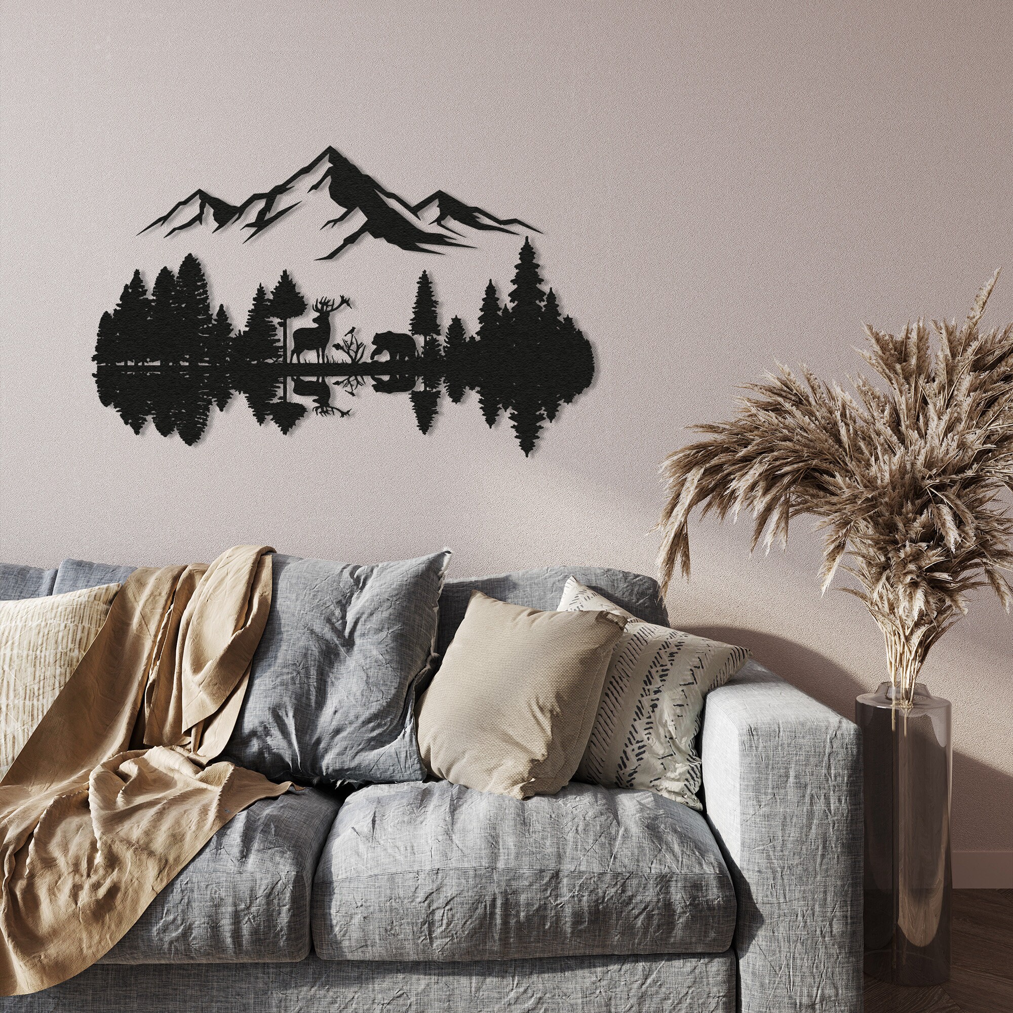 Mountain Forest Metal Wall Decor: Wildlife Scene - Etsy