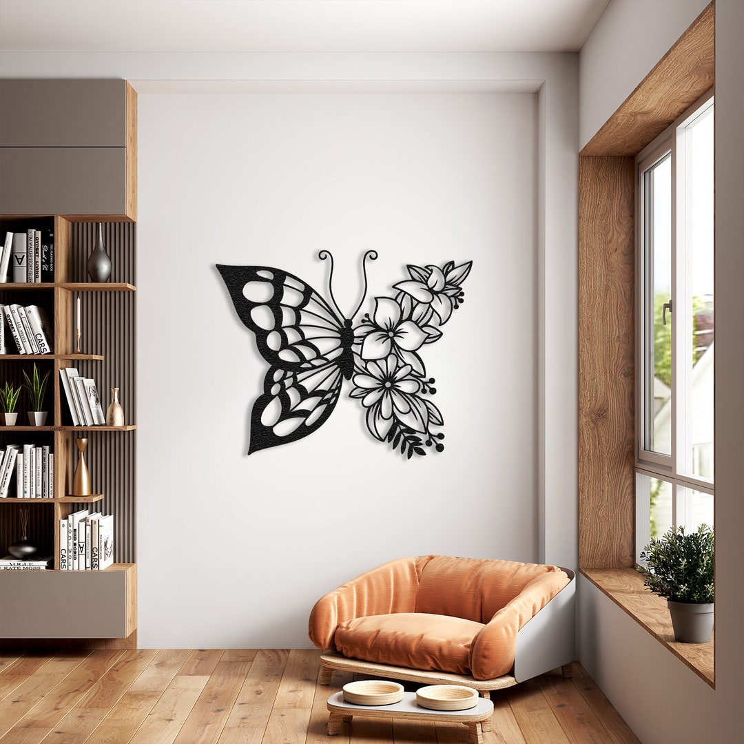 Metal Butterfly Wall Decor, Flowers Wings Metal Art, Floral Nature