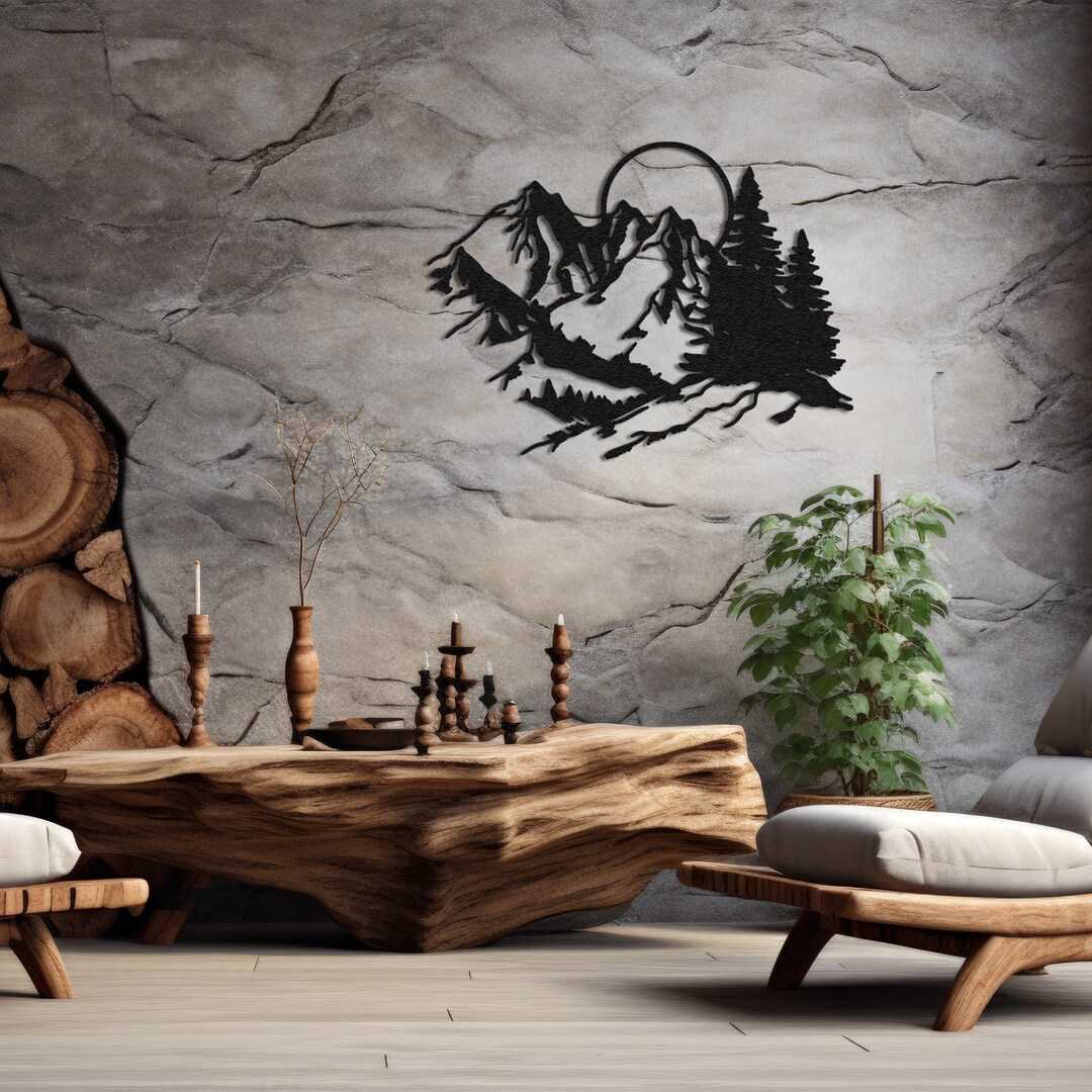 Mountain and Forest Large Metal Wall Art, Nature and Lake Wall Decor ...