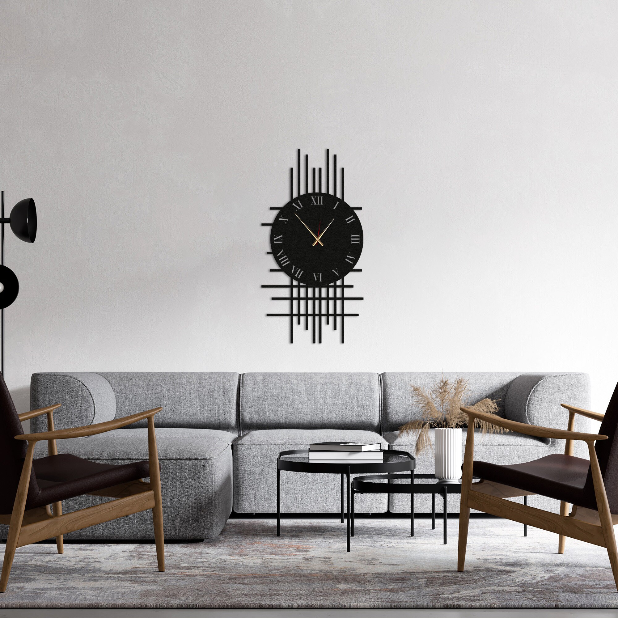 Large Black Metal Wall Clock: Modern Geometric Design, Silent Clock - Etsy