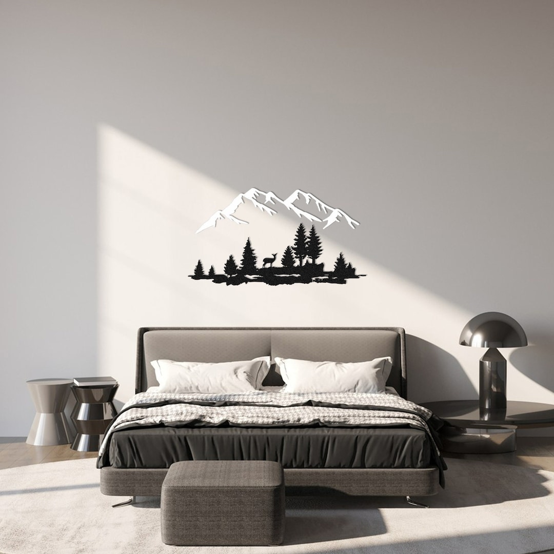 Mountain and Forest Metal Wall Decor, Nature and Trees Wall Art, Metal ...