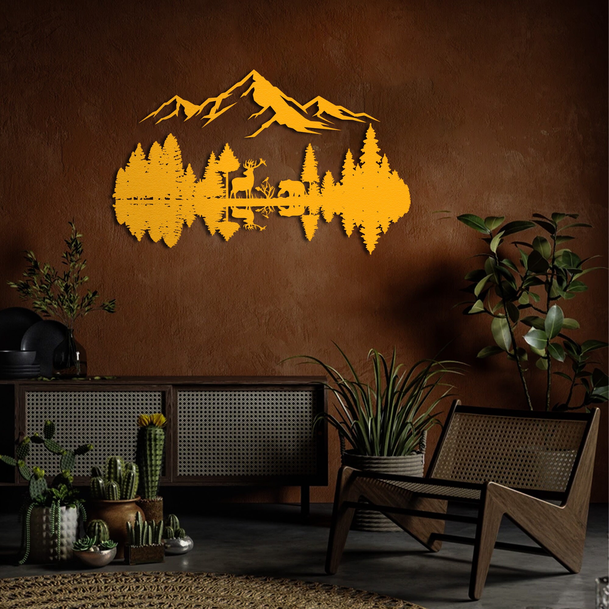Mountain Forest Metal Wall Decor: Wildlife Scene - Etsy