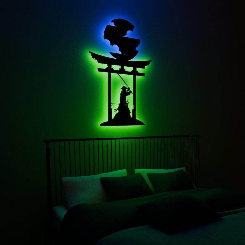 Led Design Samurai Samurai LED Wall Decor: Metal Night Light, Japanese Art - Etsy