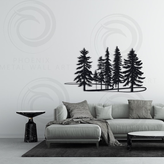 Metal Pine Forest Wall Decor: Mountain Nature Art