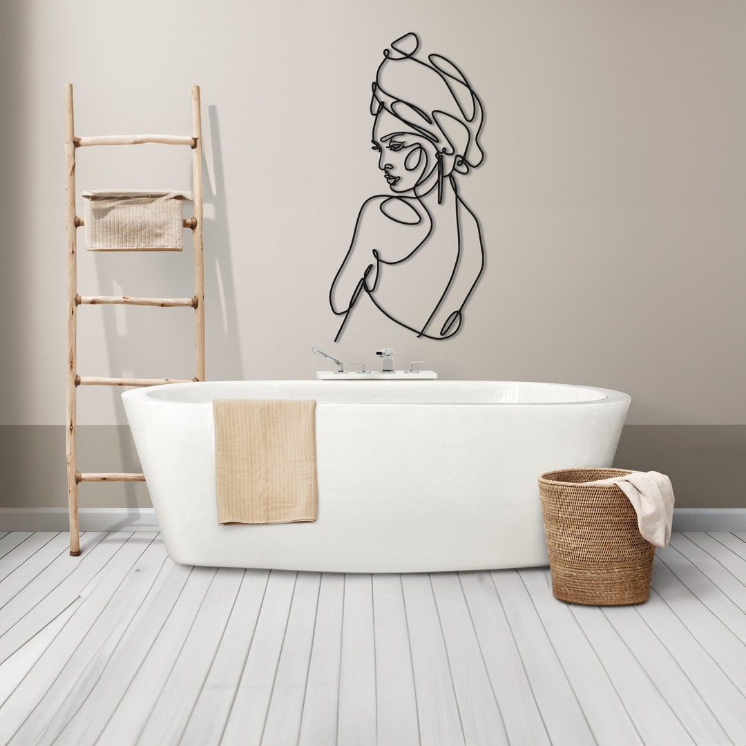 Female Portrait in Bath, Bathroom Wall Art, Woman in Towel, Minimalist ...