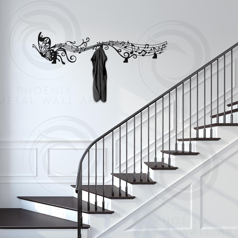 Music Notes Railing Texture Music Note Shaped Metal Wall Hanger, Decorative Coat Rack, Entrance ...