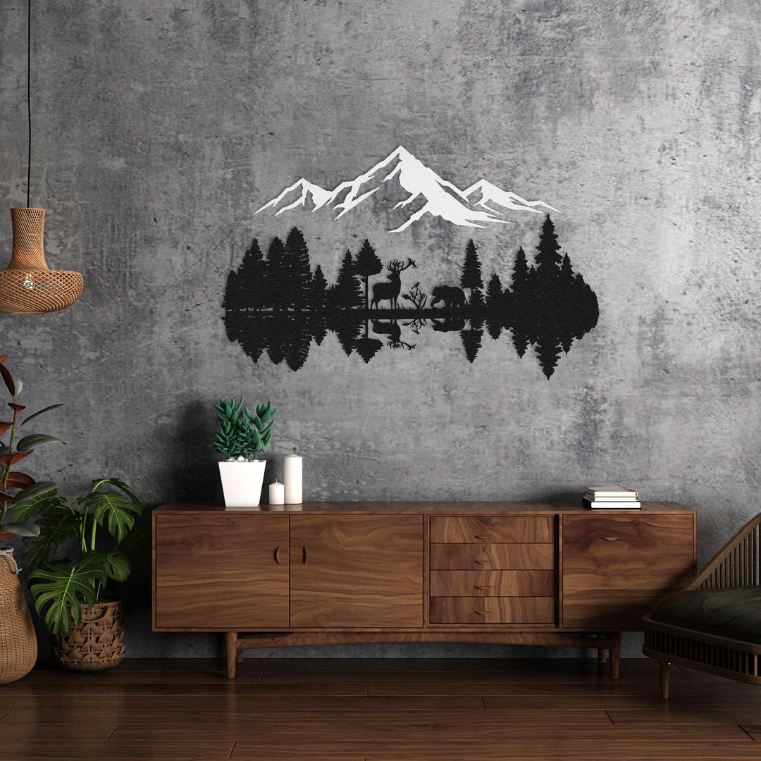 Mountain Forest Metal Wall Decor: Wildlife Scene - Etsy
