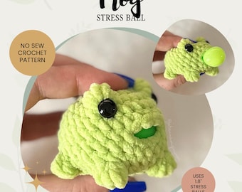CROCHET PATTERN - Frog Stress Ball | No Sew | Amigurumi Crochet Squeeze Stress Ball Plushie Pattern | Digital PDF File