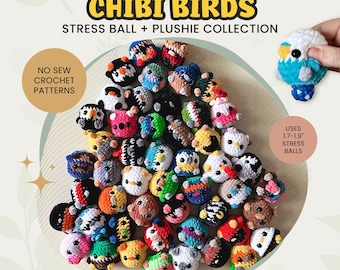 かぎ針編みパターン - 究極のちび鳥ストレスボール＋ぬいぐるみコレクション | 縫わずに作れる | あみぐるみ | デジタルPDFファイル