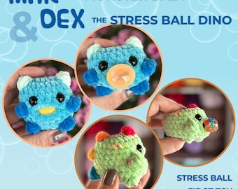 CROCHET PATTERN Bundle - Mak the Monster Baby & Dex the Stress Ball Dino | No Sew | Amigurumi Crochet Squeeze Stress Ball Plushie Patterns