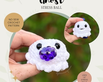 CROCHET PATTERN - Ghost Stress Ball | No Sew | Amigurumi Crochet Squeeze Stress Ball Plushie Pattern | Digital PDF File