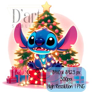 1 PNG Cute Christmas Stitch, Watercolor Clipart, Digital Design for Sublimation, High Resolution, Instant PNG Download
