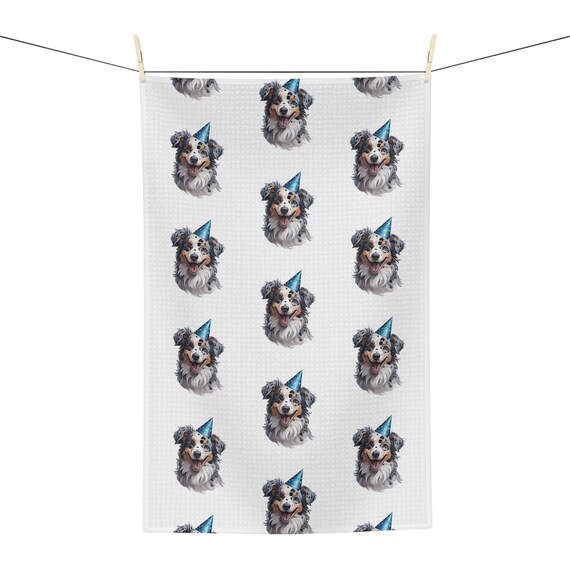 Funny Australian Shepherd Dog Towel - "My Australian Shepherd & I Talk About You", Microfiber Waffle Kitchen Towel
