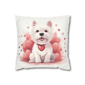 Westie Pillow Case West Highland Terrier Throw Pillow Case Dog Lover Gift Valentines Day Gift For Dog Mom Westie Valentines Pillow Case