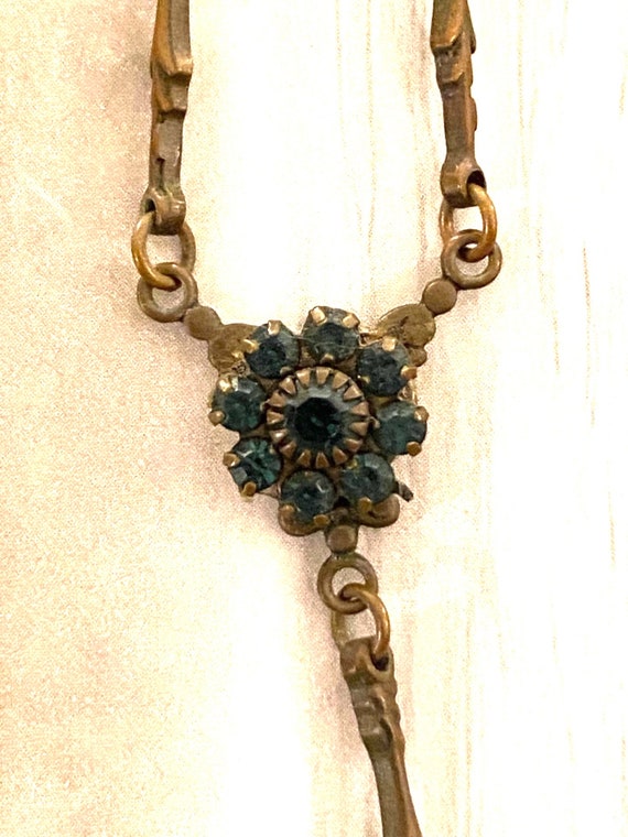 Lovely Blue Crystal and Brass Chain Necklace