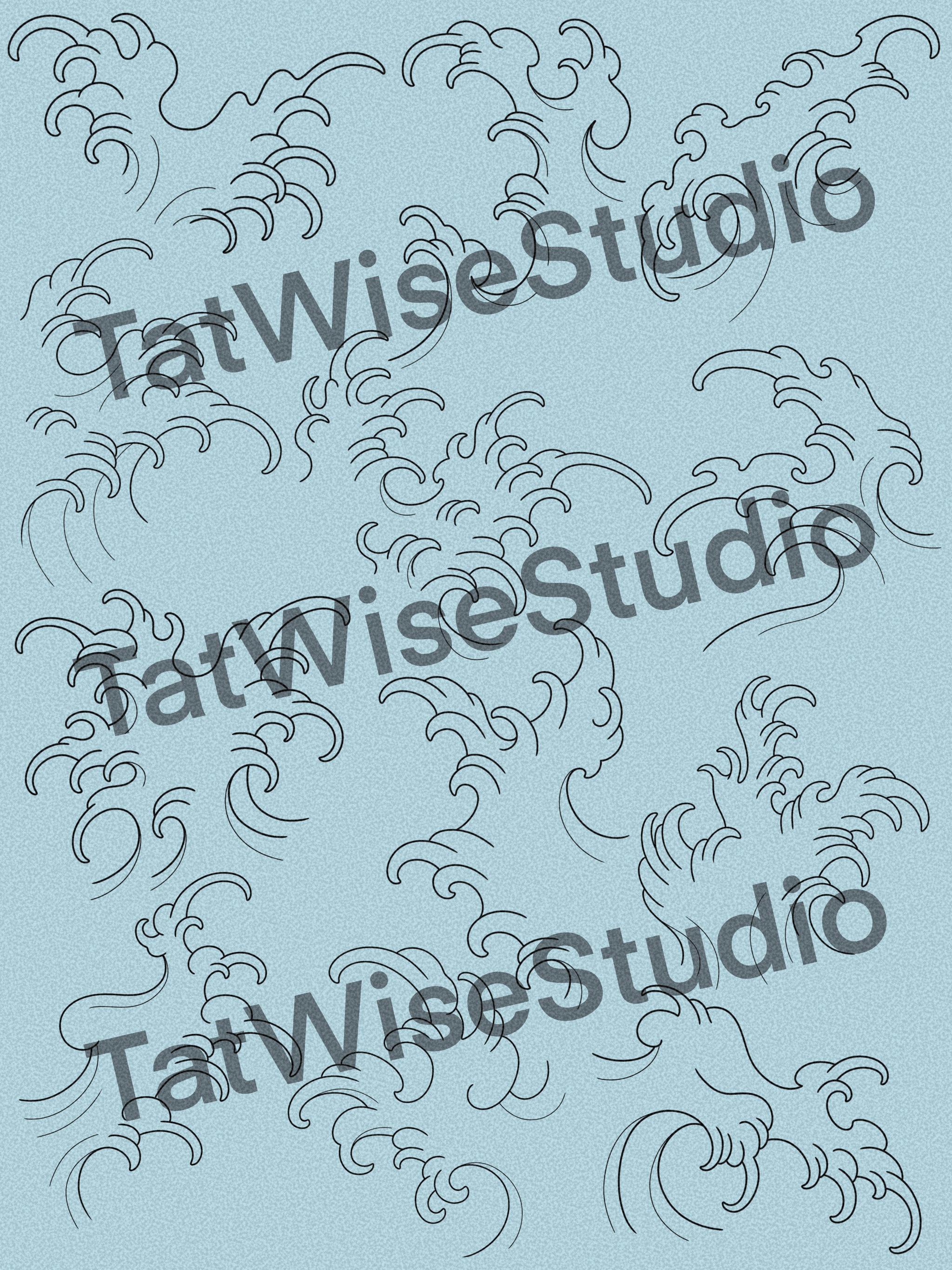 Japanese Wave Tattoo Procreate Stamp - Set 1 | 25 Japanese Neotrad ...