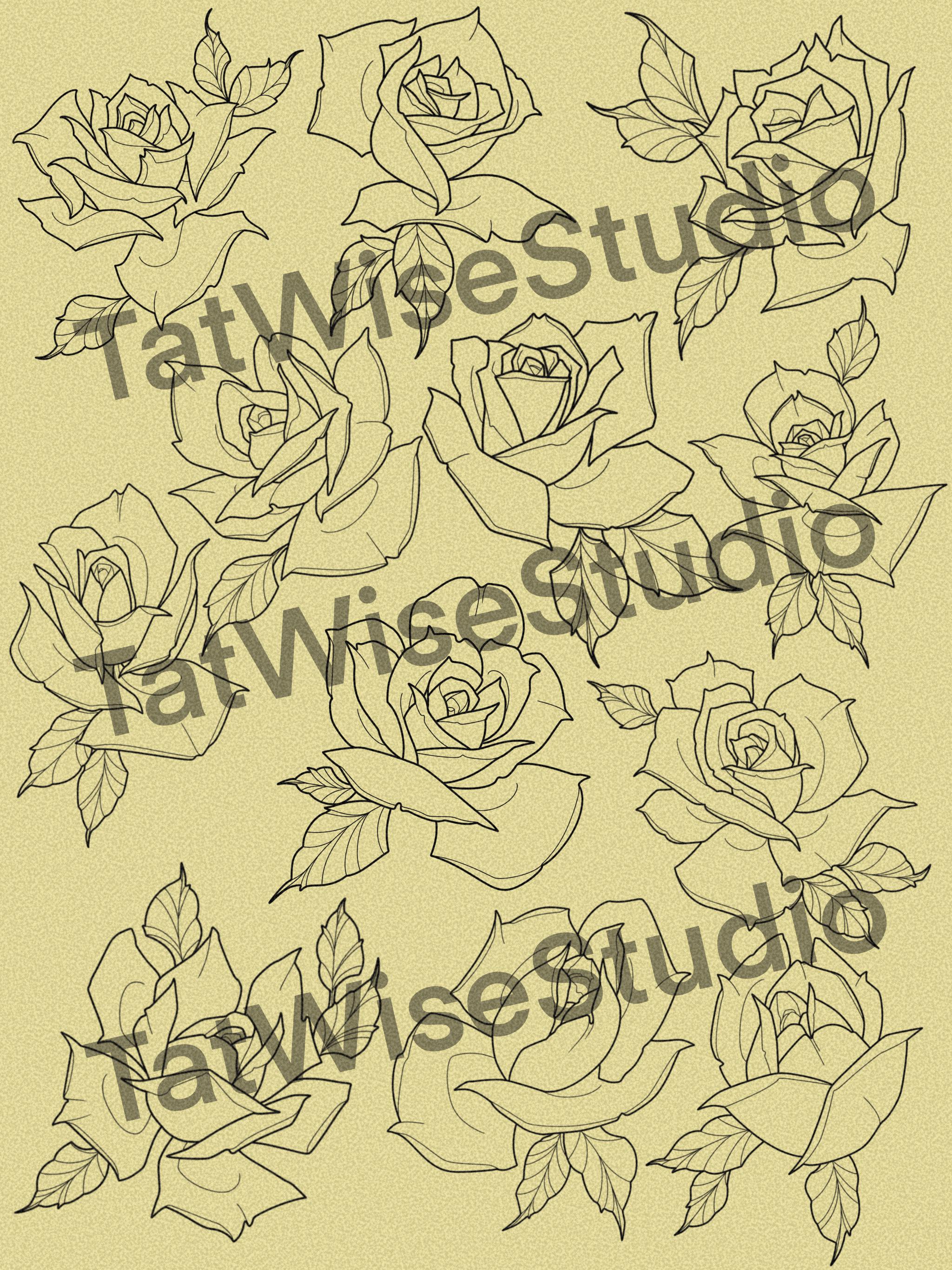 Neo Traditional Rose Tattoo Procreate Stamp - Set 1 | 25 Neo Trad Rose ...