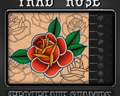 Traditional Rose Tattoo Procreate Stamp - Set 1 | 25 Trad Rose Brush Stamps for Procreate - Tattoo Artist | Tattoo Designs