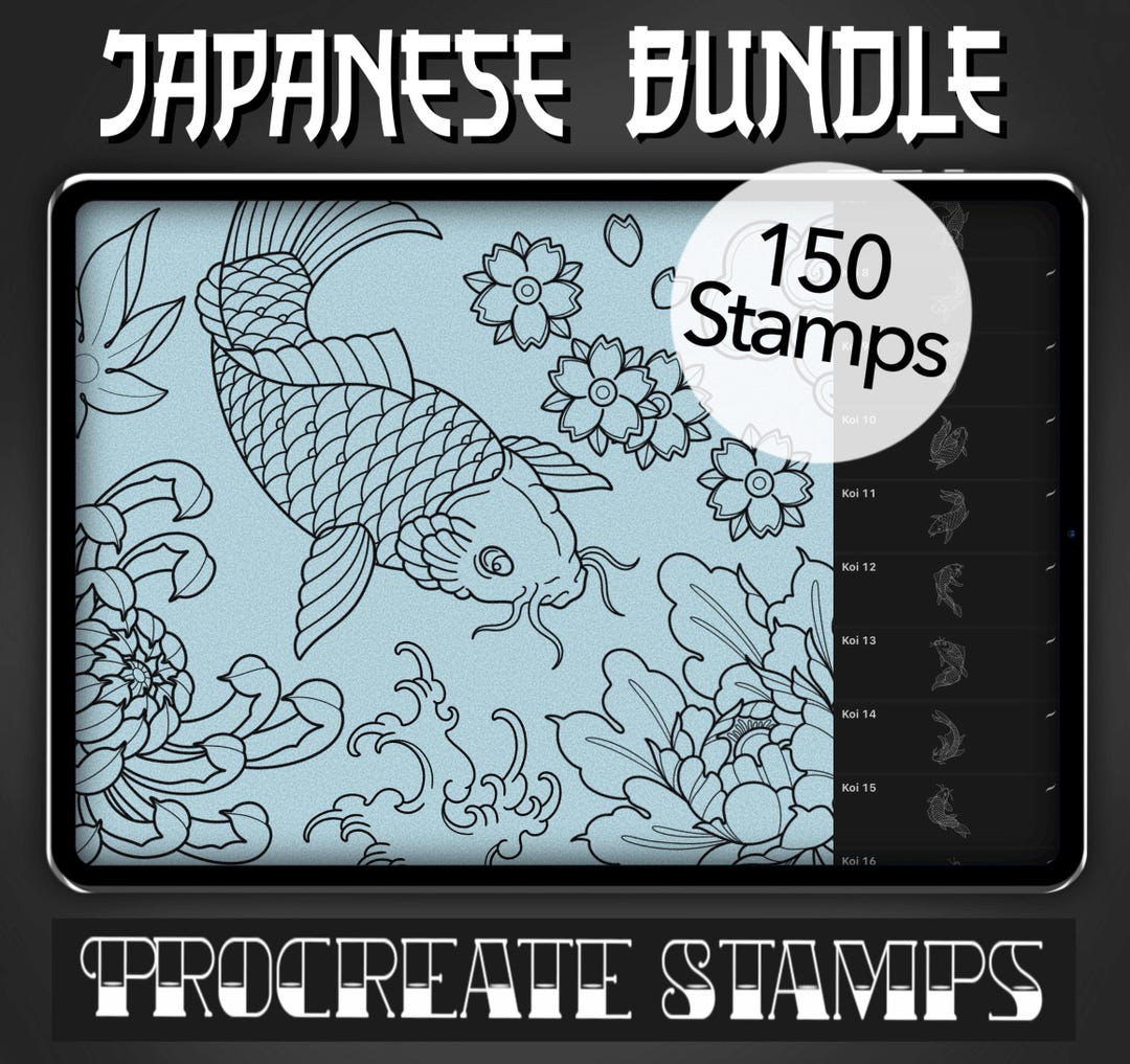 Japanese Tattoo Bundle Procreate Stamp - Set 1 | 150 Japanese Tattoo ...