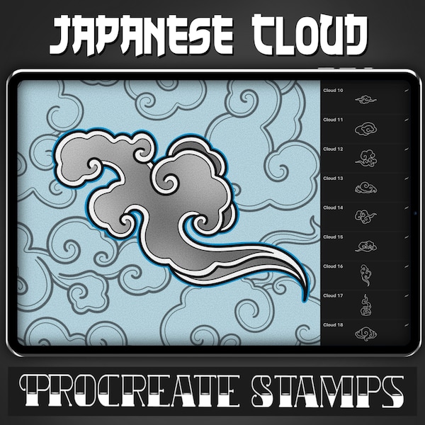 Japanisches Wolke Tattoo Procreate Stempel-Set 1 | Japanische Neotrad Brush Stamps für Procreate - Tattoo Artist | Tattoo-Designs
