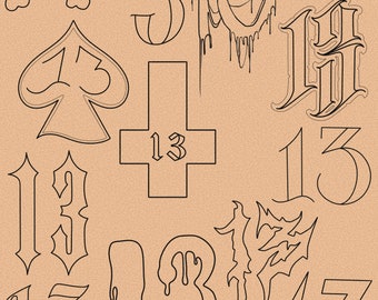 Traditional Thirteen Tattoo Procreate Stamp - Set 1 | 25 Trad