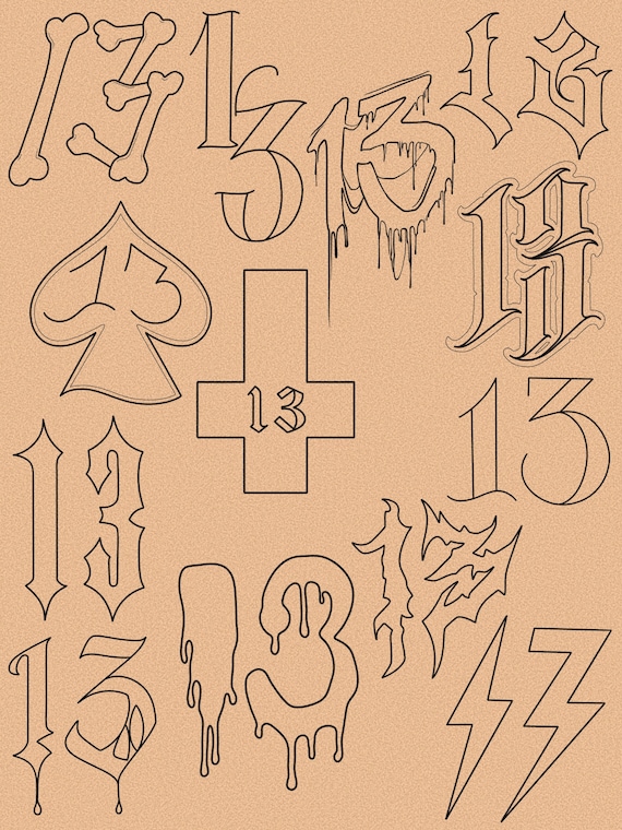 Traditional Thirteen Tattoo Procreate Stamp - Set 1 | 25 Trad