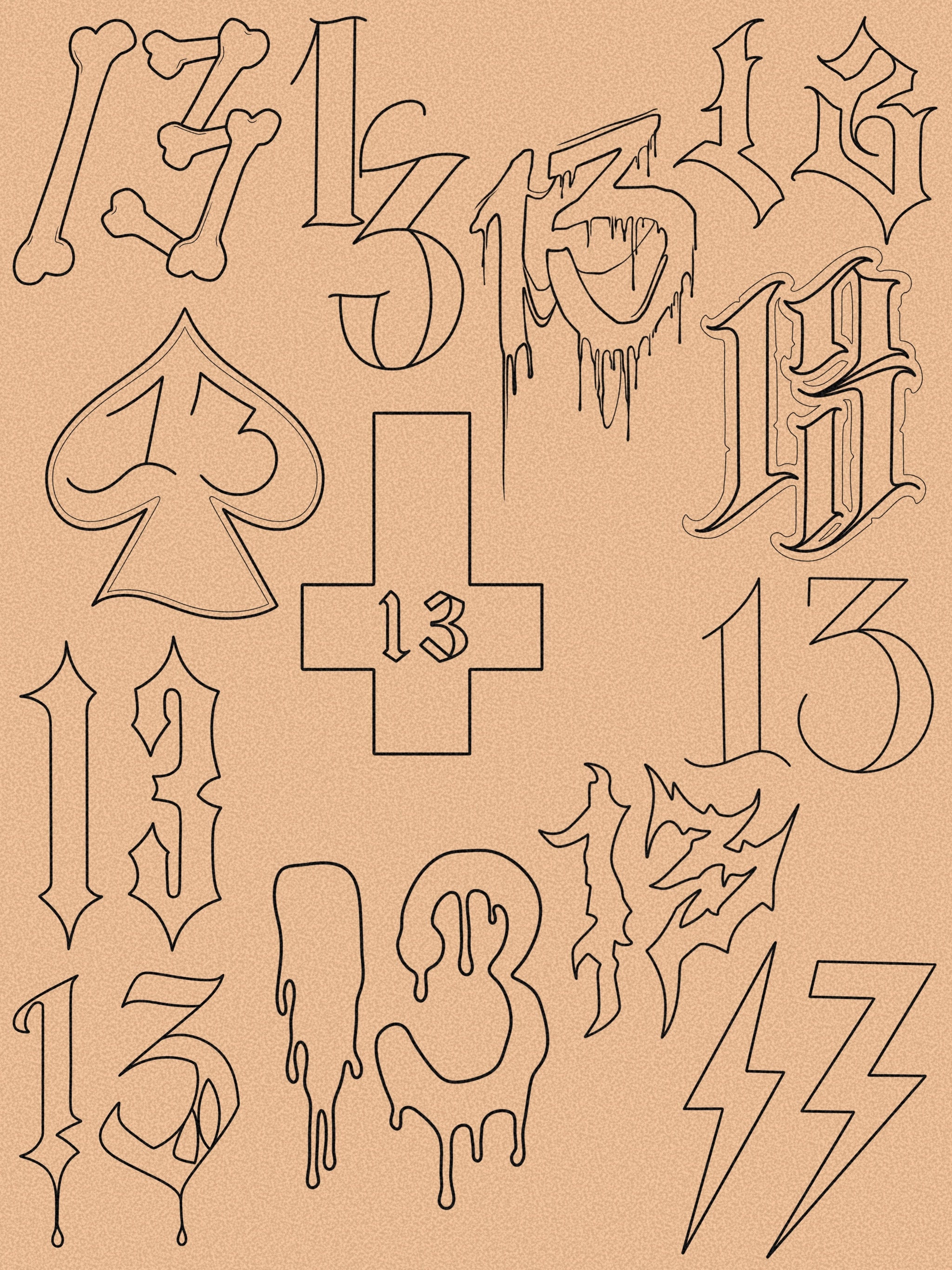 アート・デザイン・音楽 TATTOO ARTIST #13 Traditional Thirteen Tattoo Procreate Stamp - Set 1 | 25 Trad