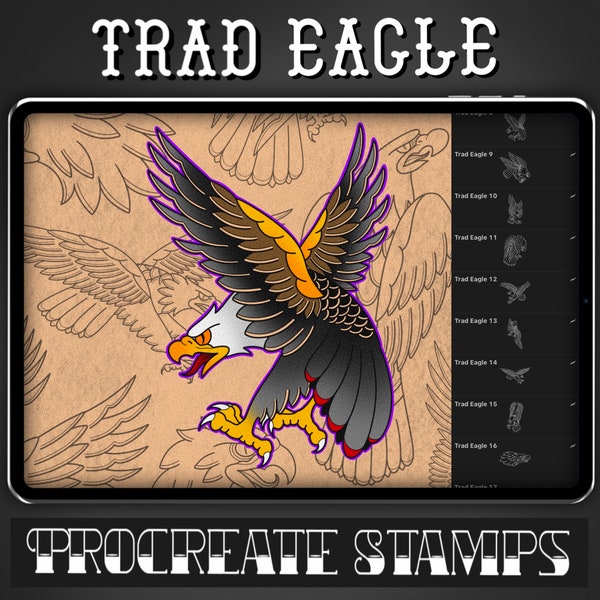 Traditional Eagle Tattoo Procreate Stamp - Set 1 | 20 Trad Bird Brush Stamps for Procreate - Tattoo Artist | Tattoo Designs