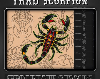 Traditional Scorpion Tattoo Procreate Stamp - Set 1 | 20 Trad Scorpion Brush Stamps for Procreate - Tattoo Artist | Tattoo Designs