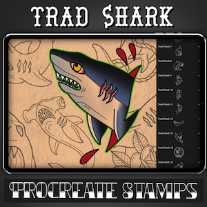 Traditional Shark Tattoo Procreate Stamp - Set 1 | 20 Trad Shark Brush Stamps for Procreate - Tattoo Artist | Tattoo Designs