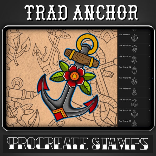 Traditional Anchor Tattoo Procreate Stamp - Set 1 | 25 Trad Ship Anchor Brush Stamps for Procreate - Tattoo Artist | Tattoo Designs