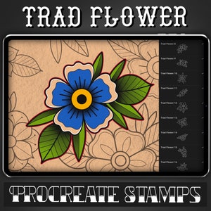 Traditional Flower Tattoo Procreate Stamp - Set 1 | 25 Trad Floral Flower Brush Stamps for Procreate - Tattoo Artist | Tattoo Designs