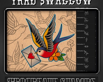 Traditional Swallow Tattoo Procreate Stamp - Set 1 | 25 Trad Swallow Brush Stamps for Procreate - Tattoo Artist | Tattoo Designs