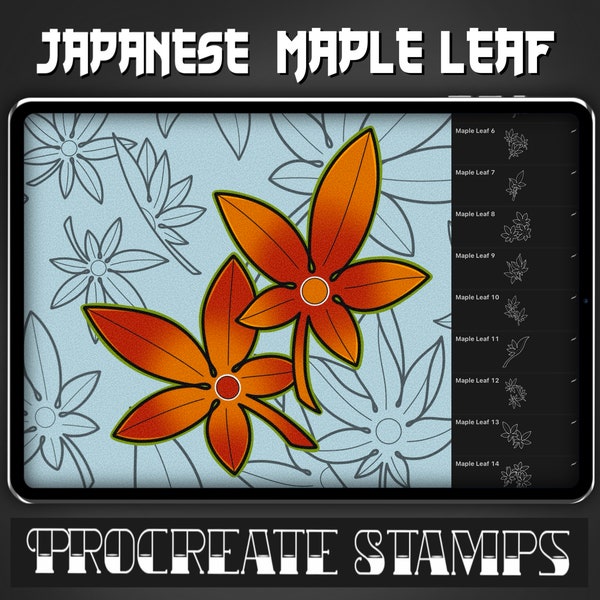 Japanese Maple Leaf Tattoo Procreate Stamp - Set 1 | 20 Japanese Neotrad Brush Stamps for Procreate - Tattoo Artist | Tattoo Designs