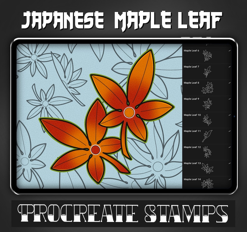 Japanese Maple Leaf Tattoo Procreate Stamp - Set 1 | 20 Japanese ...