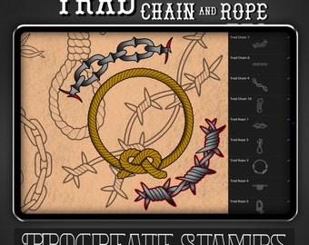 Traditional Barbed Wire, Chain & Rope Tattoo Procreate Stamp - Set 1 | 30 Trad Brush Stamps for Procreate - Tattoo Artist | Tattoo Designs