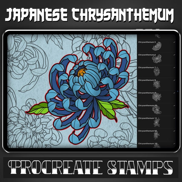 Japanische Chrysantheme Tattoo Procreate Stempel - Set 1 | 20 japanische Neotrad Brush Stamps für Procreate - Tattoo Artist | Tattoo Designs