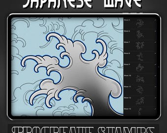 Japanese Wave Tattoo Procreate Stamp - Set 1 | 25 Japanese Neotrad Brush Stamps for Procreate - Tattoo Artist | Tattoo Designs