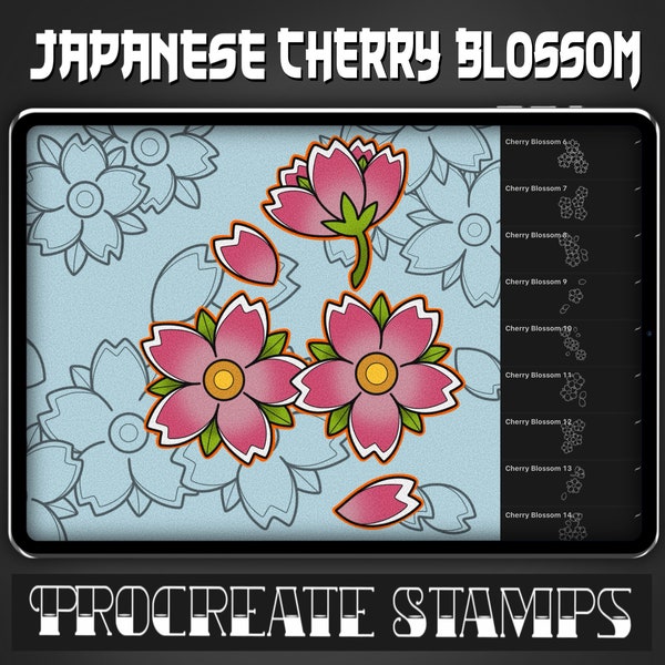 Japanese Cherry Blossom Tattoo Procreate Stamp - Set 1 | 20 Japanese Neotrad Brush Stamps for Procreate - Tattoo Artist | Tattoo Designs