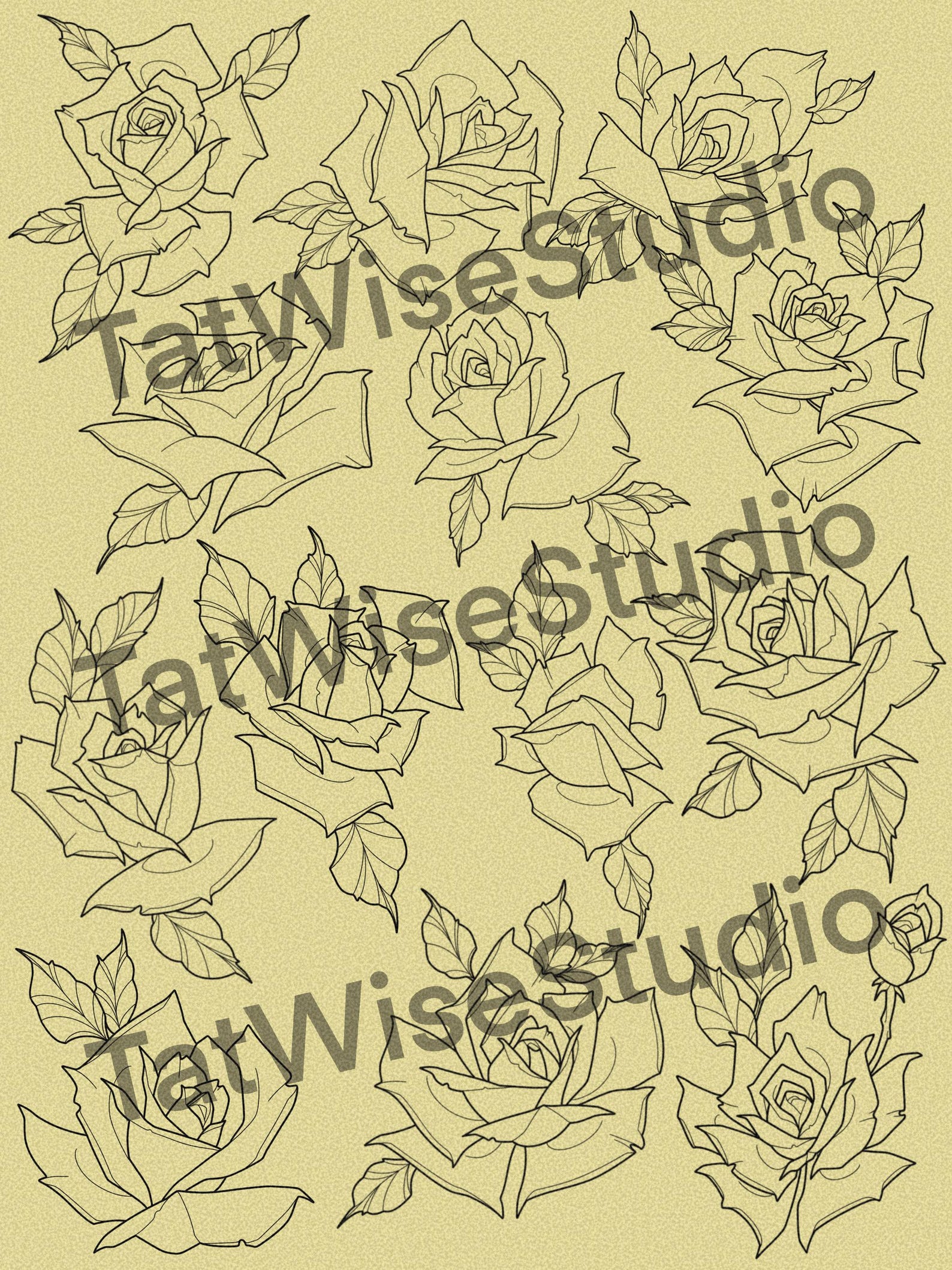 Neo Traditional Rose Tattoo Procreate Stamp - Set 1 | 25 Neo Trad Rose ...